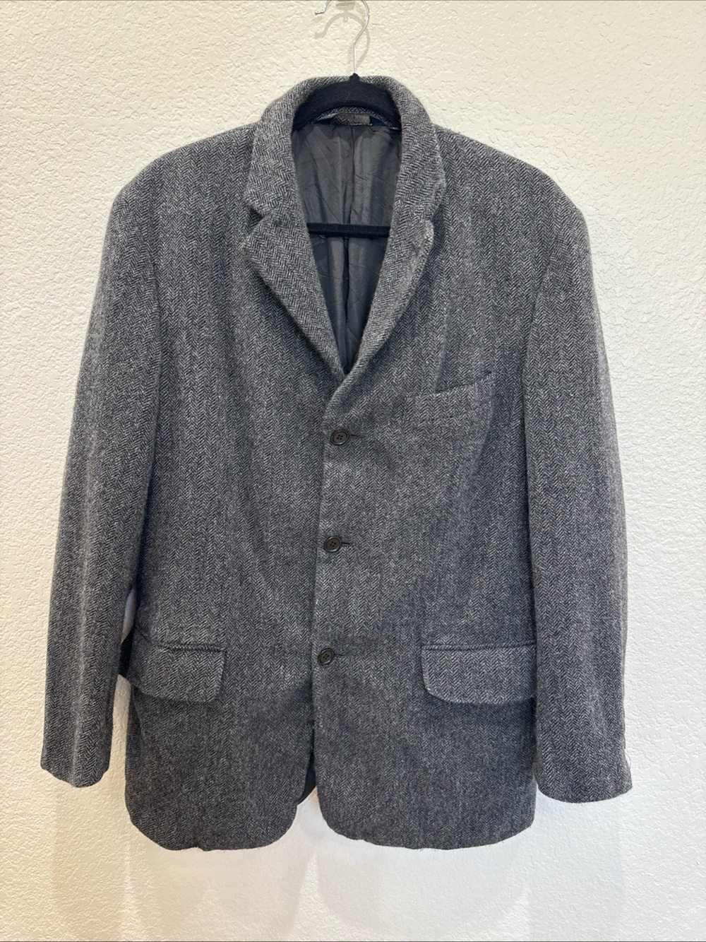 Polo Ralph Lauren Wool Herringbone Jacket Coat Mens M Gray Made In Mexico VTG